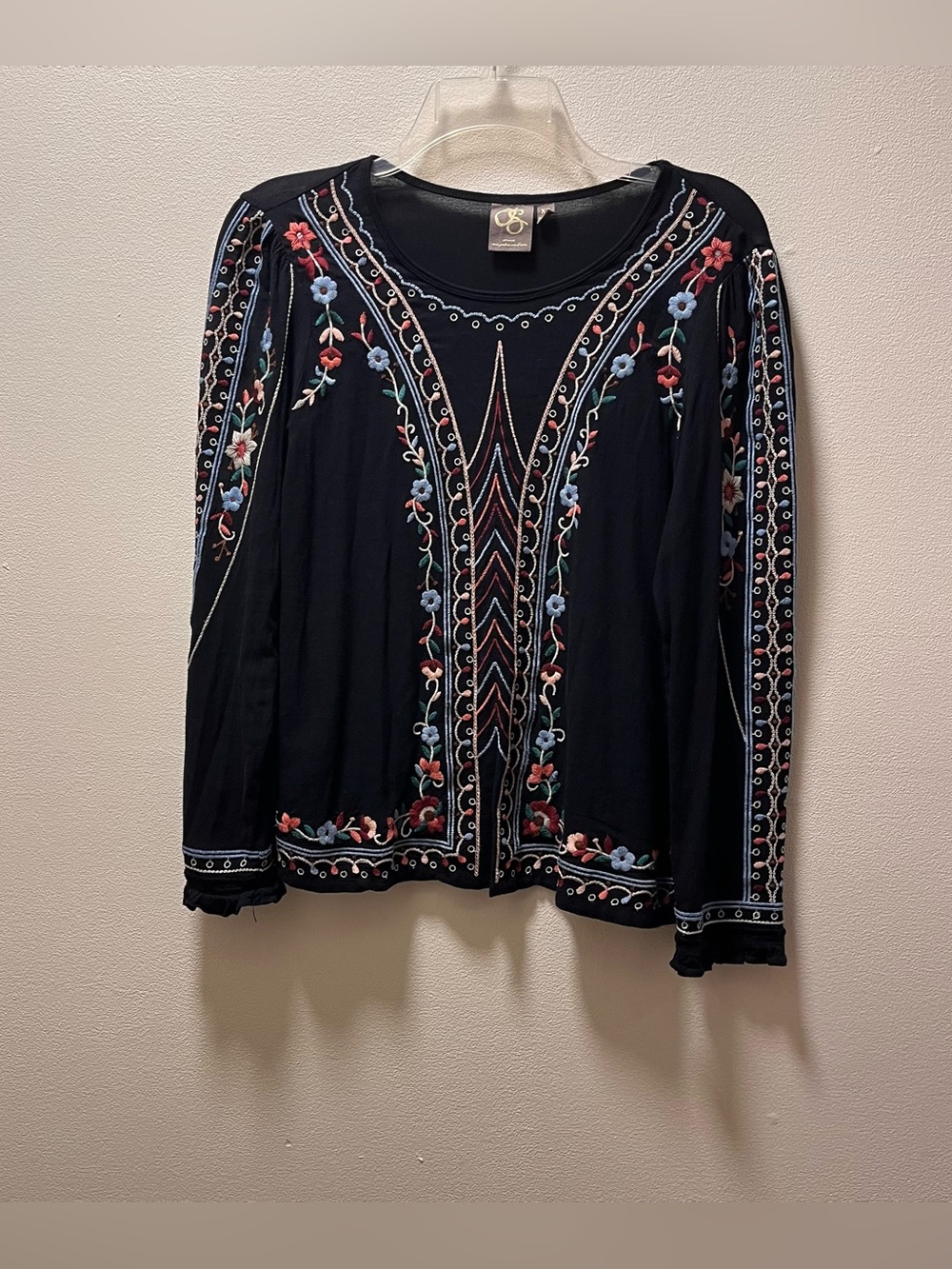 One September for Anthropologie Multicolor Embroidered Long-Sleeve Top, Sz S
